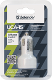 Defender Адаптер за кола UCA-15, 2 x USB, 5V/2A+1А, блистер, бял