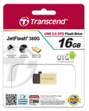 Флаш памет Transcend 16GB JetFlash 380 USB On-The-Go for ANDROID, Gold Plating