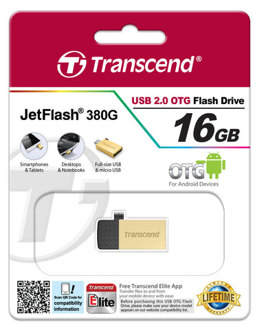 Флаш памет Transcend 16GB JetFlash 380 USB On-The-Go for ANDROID, Gold Plating