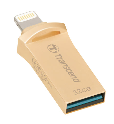 Флаш памет Transcend 32GB JetDrive Go 500 for APPLE Lightning/USB 3.1 Gen 1 Type A connectors for iPhone 7 Plus/ 7/ 6s Plus/ 6s/ 6 Plus/ 6/5s/ 5c/ 5, Gold