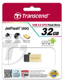 Флаш памет Transcend 32GB JetFlash 380 USB On-The-Go for ANDROID, Gold Plating