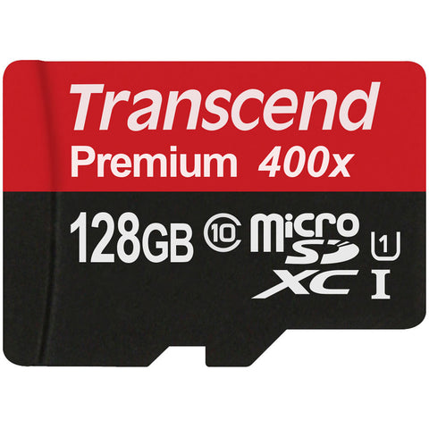 Памет Transcend 128GB microSDXC/SDHC Class 10 UHS-I (Premium) U1, with adapter, read: up to 60MBs, 400x