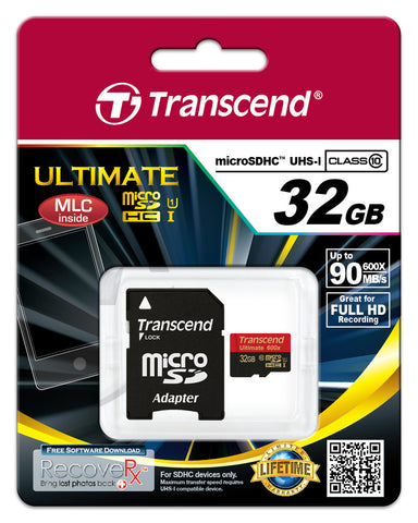 Памет Transcend 32GB microSDHC Class10 U1 MLC with adapter, read: up to 90MBs, MB/s 600x