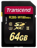 Памет Transcend 64GB SDHC Class 10 UHS-II U3 Card, read-write: up to 285MBs, 180MBs