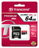 Памет Transcend 64GB MicroSDXC Class10 U1 with adapter, read-write: up to 60MBs, 45MB/s 400x