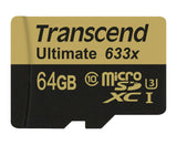 Памет Transcend 64GB MicroSDXC/SDHC Class 10 UHS-I U3 633x (Ultimate)with adapter, read: up to 95MB/s 633x