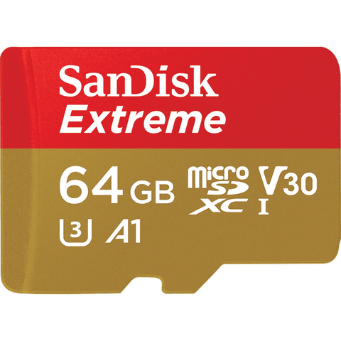 Памет SanDisk Extreme microSDXC 64GB + Rescue Pro Deluxe 100MB/s A1 C10 V30 UHS-I U3, read-write: up to 100MBs, 60MBs