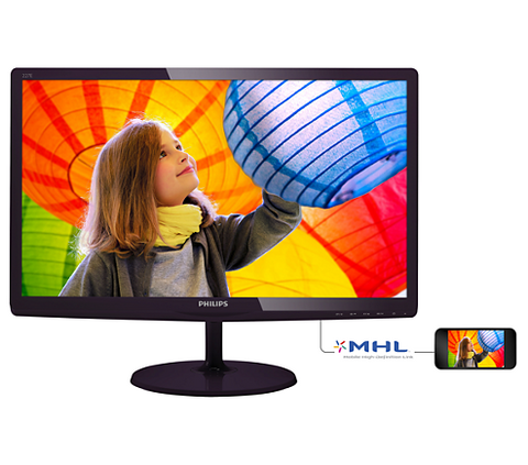 Philips 21.5"   TFT-LCD monitor 1920x1080 FullHD 16:9 1ms Smart Response 250cd/m2 20 000 000:1, VGA/DVI-D/MHL-HDMI, Cherry Black