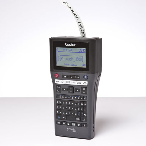 P-Touch BROTHER Labelling system PTH500, Handheld, Standard PC style QWERTY keyboard, TZ tapes 3.5 to 24 mm, Li-ion battery optional, 30mm/sec. (AC adapter), backlight graphic LCD,  Auto Cutter, PT Editor software