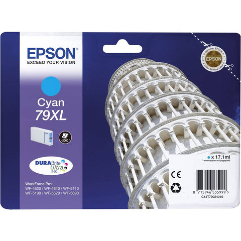Ink Cartridge EPSON DURABrite™ Ultra, 79XL, Singlepack, 1 x 17.1 ml Cyan, High, XL for WorkForce Pro WF-4630DWF/WF-4640DTWF/WF-5110DW/WF-5190DW/WF-5620DWF/WF-5690DWF