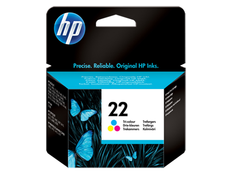 Консуматив HP 22 Standard Original Ink Cartridge; Tri-Color;  Page Yield 165; HP DeskJet F370; F375; F380;  F390;  D1360; D1460; D1470; F2180; F2187; D2330; D2360; D2430; D2460; 3920; 3940; F4140; F4172; F4180; F4190; HP PSC 1402; 1410; 1415; 1417