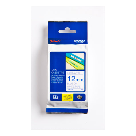 TZ Tape BROTHER 12mm Blue on White, Laminated, 8m lenght, for P-Touch