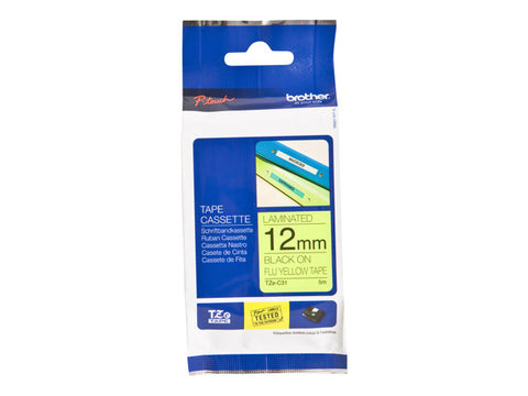TZ Tape Laminated 12mm BLACK ON FLUO. YELLOW