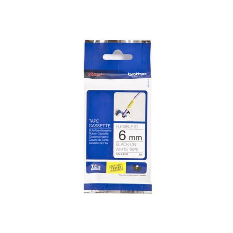 TZ Tape BROTHER 6mm BLACK  ON WHITE FLEXIBLE ID
