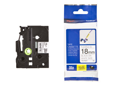 TZ Tape 18mm Black on White, Flexible, 8m lenght, for P-Touch
