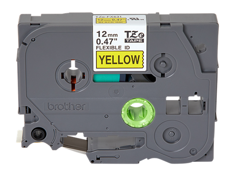 TZ Tape 12mm BLACK  ON YELLOW FLEXIBLE ID for P-Touch
