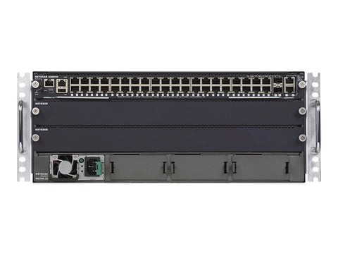 Суич Netgear M6100-44G3-POE+ Chassis Starter Kit Bundle, 40 x 10/100/1000, 2 x 10GBaseT, 2 x SFP Layer 3 / Layer 4, Managed, 40xPoE+ (840W), 4U Blade